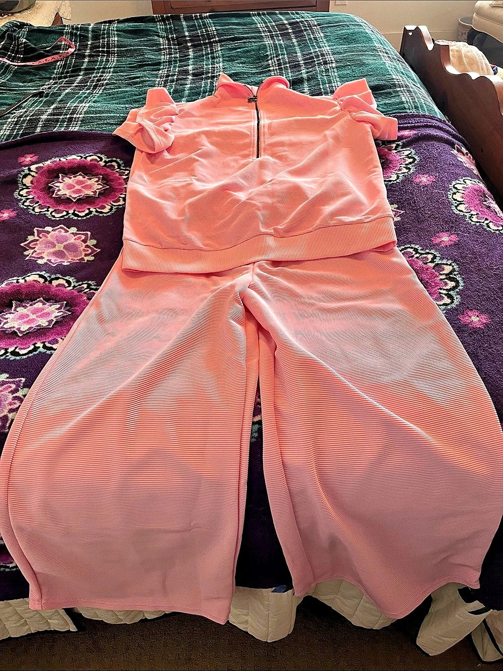 Pink Zip Front Travel Pants and Top Size XL NWOT